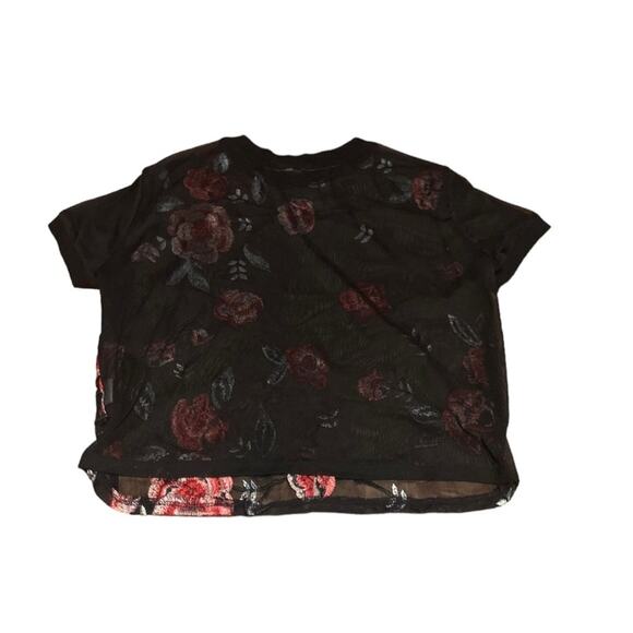Charlotte Russe Top Sheer Mesh Embroidered Floral Short Sleeve Black Size Medium - Picture 2 of 7